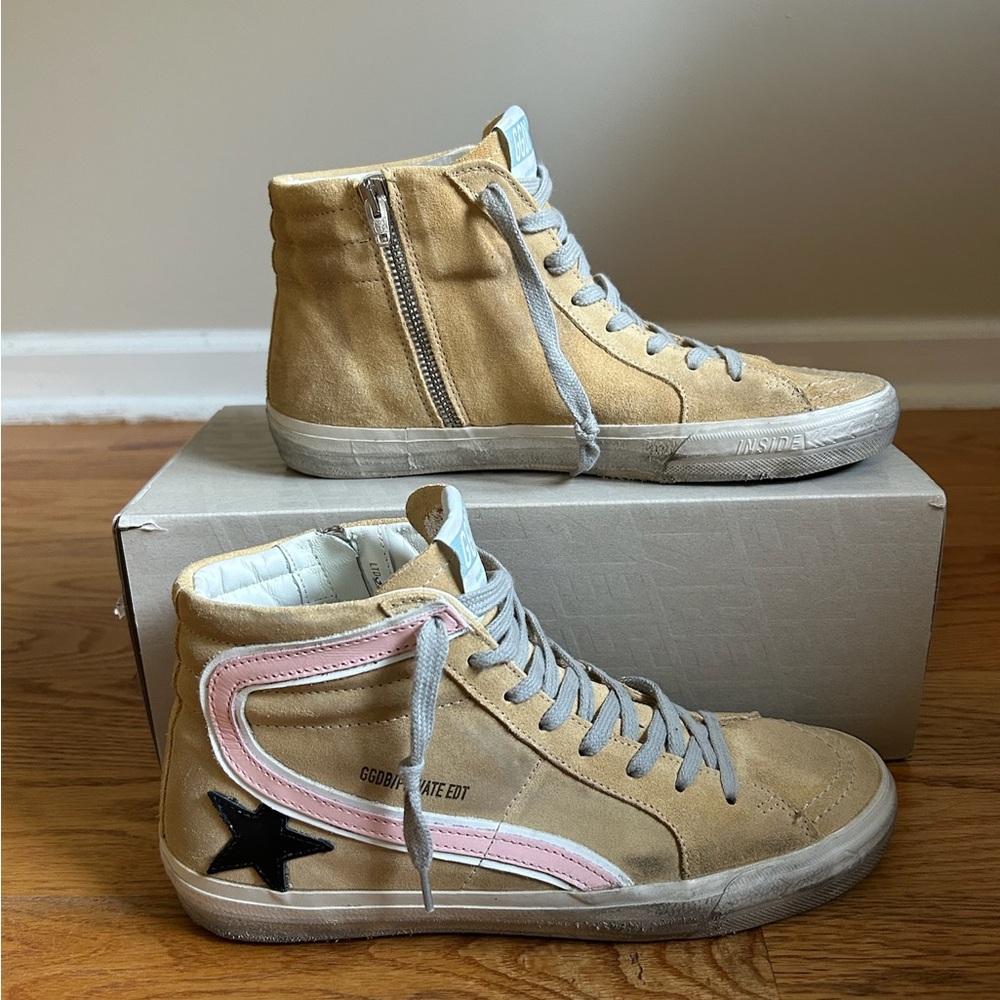 Golden Goose Slide Classic NIB Suede Sand Black Rose Quartz Size 40